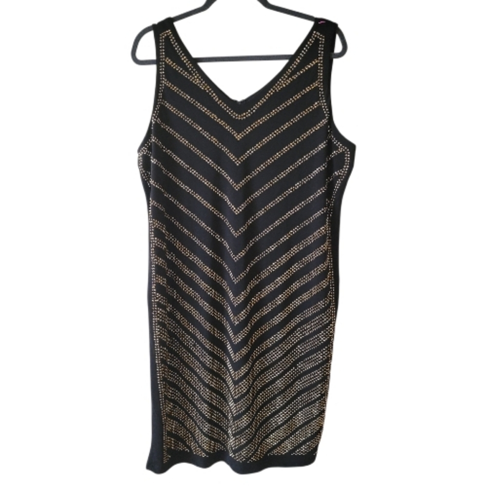 Carmen Marc‎ Valvo Black Sleeveless Studded Dress Size 1X